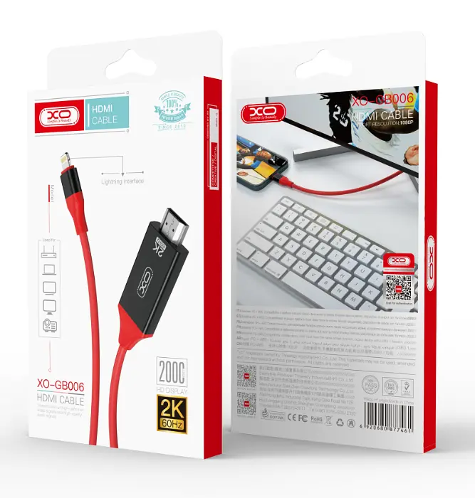 HDMI-перехідник XO GB006 cable 1.8M Lightning to HDMI 2K Червоний - фото 3