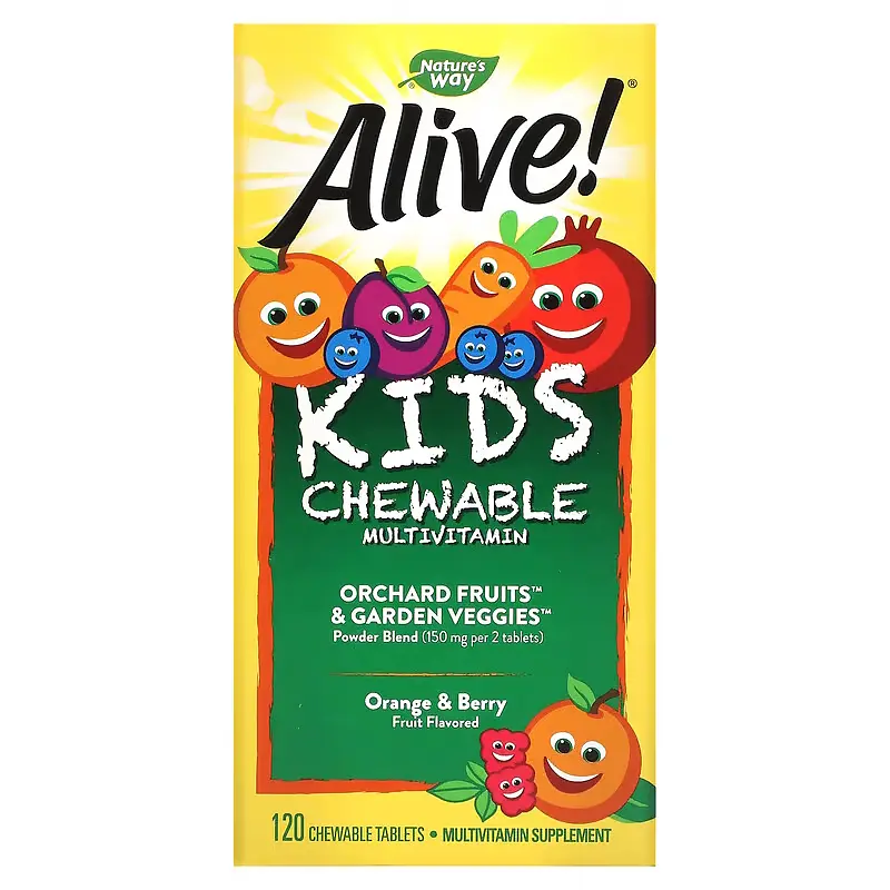 Вітаміни та мінерали Nature's Way Alive! Kids Chewable Multivitamin, 120 жувальних таблеток - Апельсин-ягоди