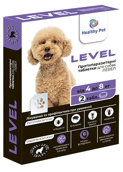 Пігулки від бліх та кліщів Level Healthy pet для собак 4-8 кг ЦІНА ЗА 1 ШТ 205050