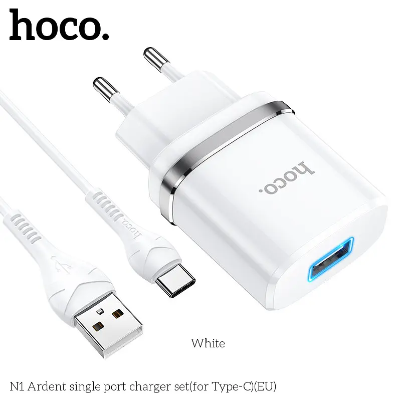 Адаптер мережевий HOCO Type-C Cable Ardent charger set N1 1 USB чорний - фото 4