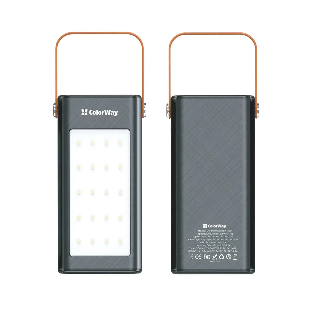 Універсальна мобільна батарея ColorWay LCD/Lamp 80000mAh Black (CW-PB800LPA8BK-PDD) - фото 2