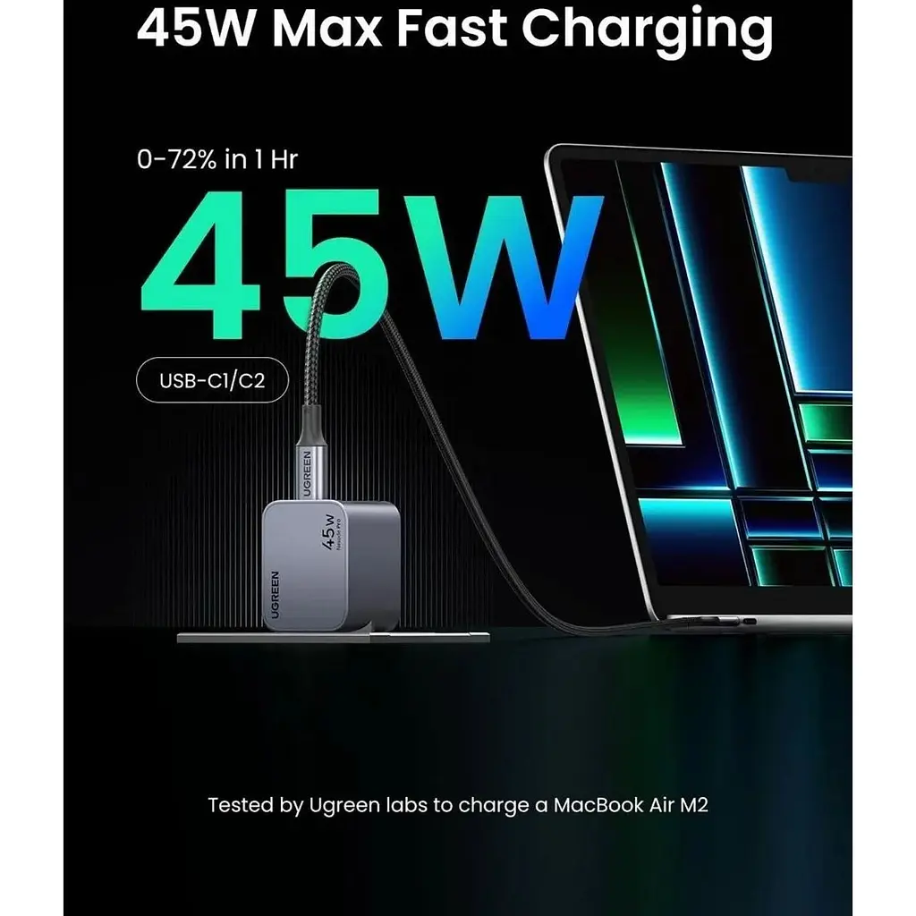 Зарядний пристрій 2xUSB 45W (2хUSB-C) Gan Nexode Pro X707 Ugreen (35008) - фото 2