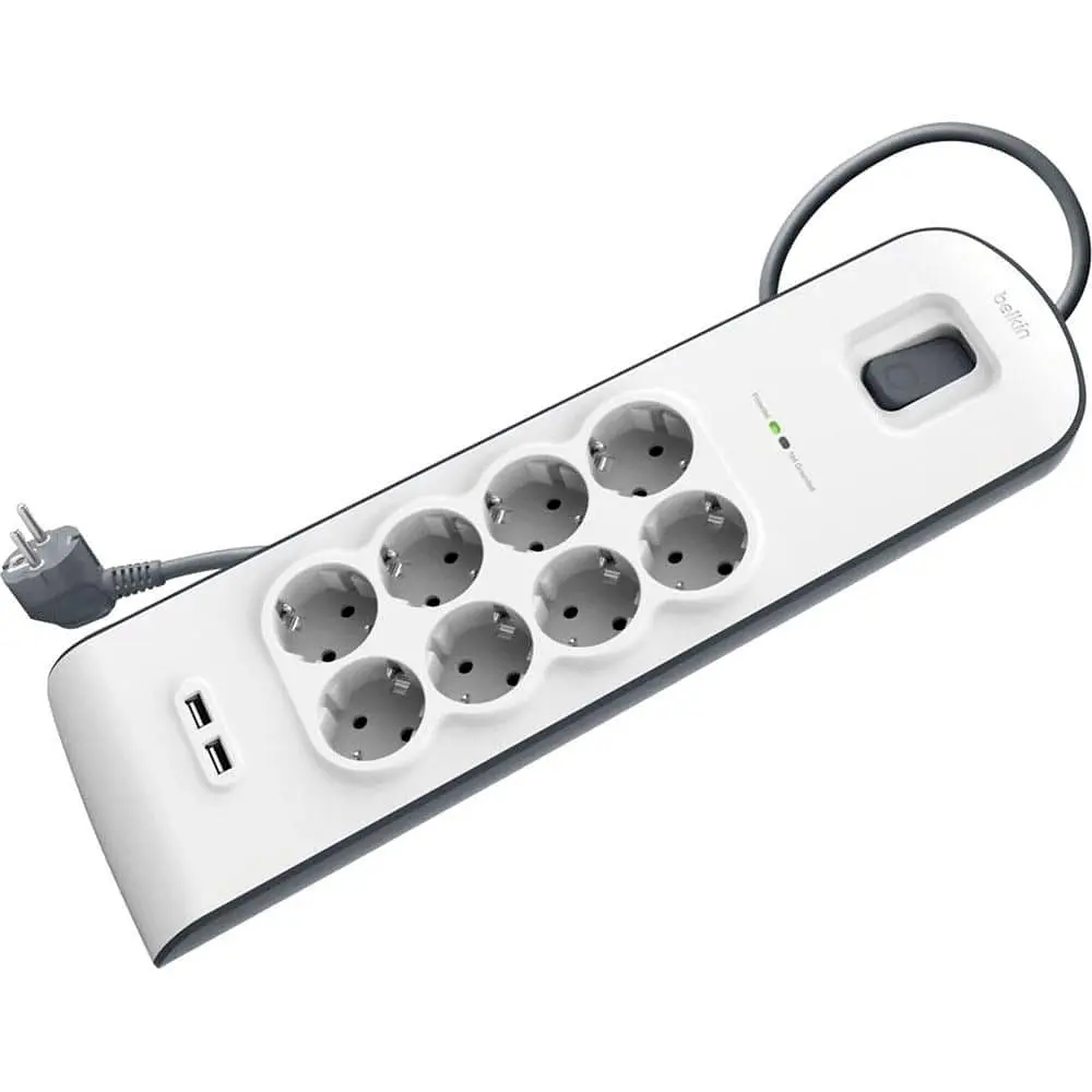 Мережевий фільтр 8хТип F, 3x1.5мм кв, 16А, 2xUSB-A 2.4A, з захистом від перенапруги, 2м, білий (BSV804VF2M-V2) - фото 3