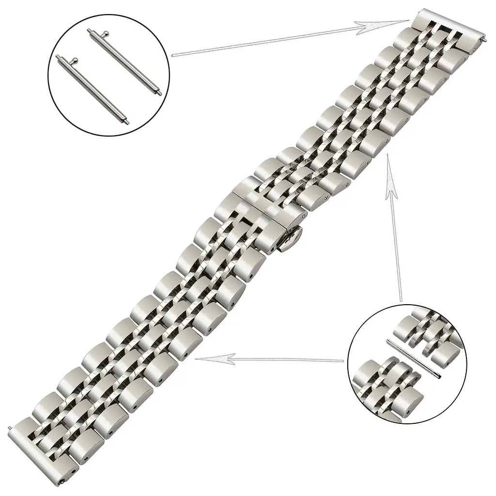 Браслет BeWatch для Mobvoi TicWatch Pro 3/Huawei Watch GT 2 46мм/GT 2 Pro 22мм Link сталевий Сріблястий (1021405) - фото 5