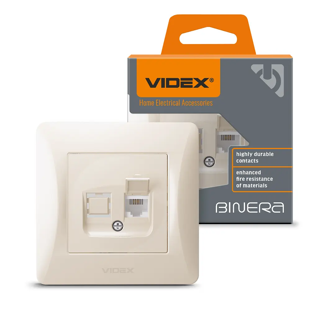 Розетка CAT3 одинарна телефонна кремова VIDEX BINERA VIDEX (24698-000)