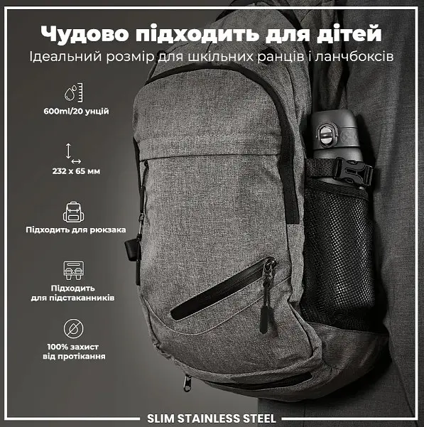 Бутылка для воды ION8 металлическая 600 мл Stainless Steel Grey (I8SS600GRY) - фото 5