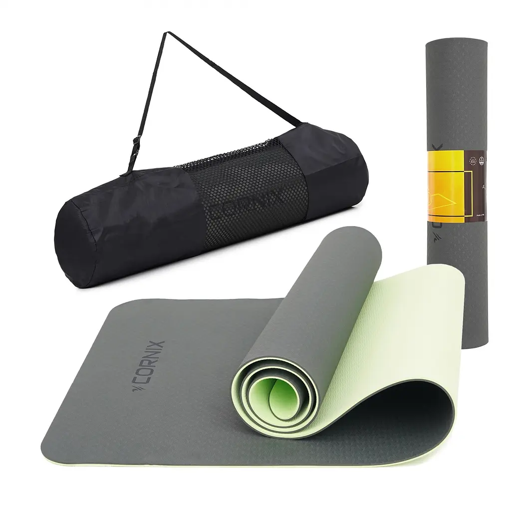 Килимок спортивний Cornix TPE 183 x 61 x 0.6 см для йоги та фітнесу XR-0002 Black/Green - фото 5