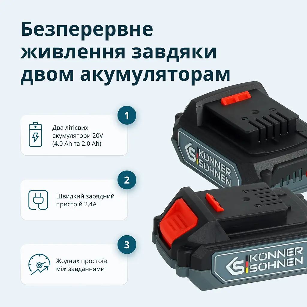 Набор двух аккумуляторных инструментов Konner&Sohnen KS IDAGB 20V Kцnner & Sцhnen teh0026220 - фото 8