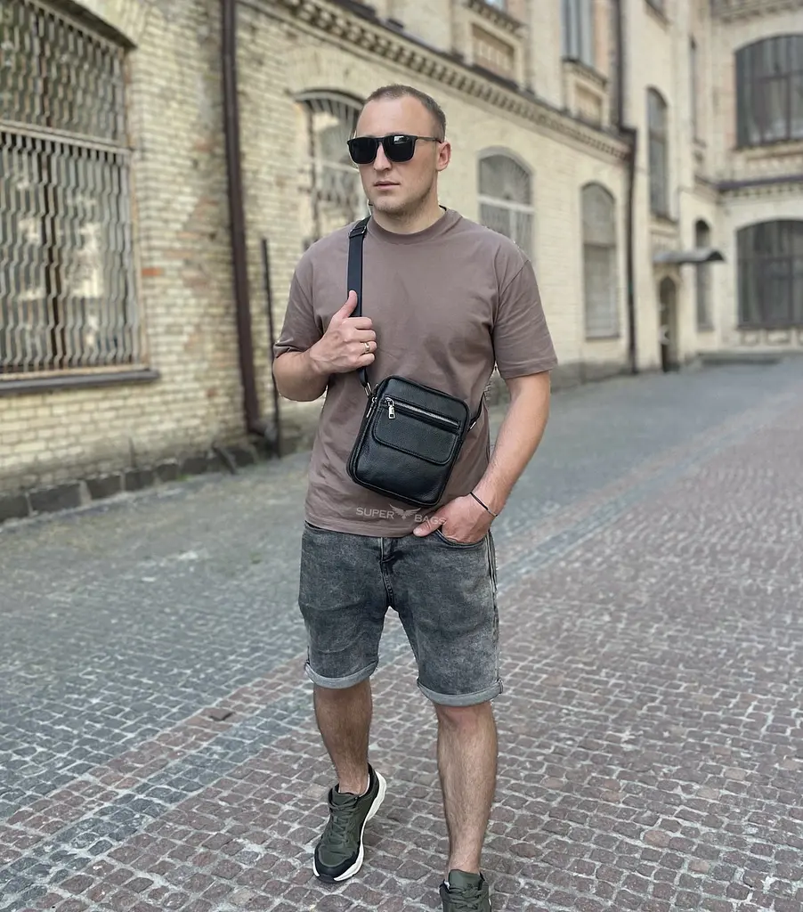 Сумка чоловіча шкіряна через плече планшет чорна натуральна шкіра (4134A) - фото 10