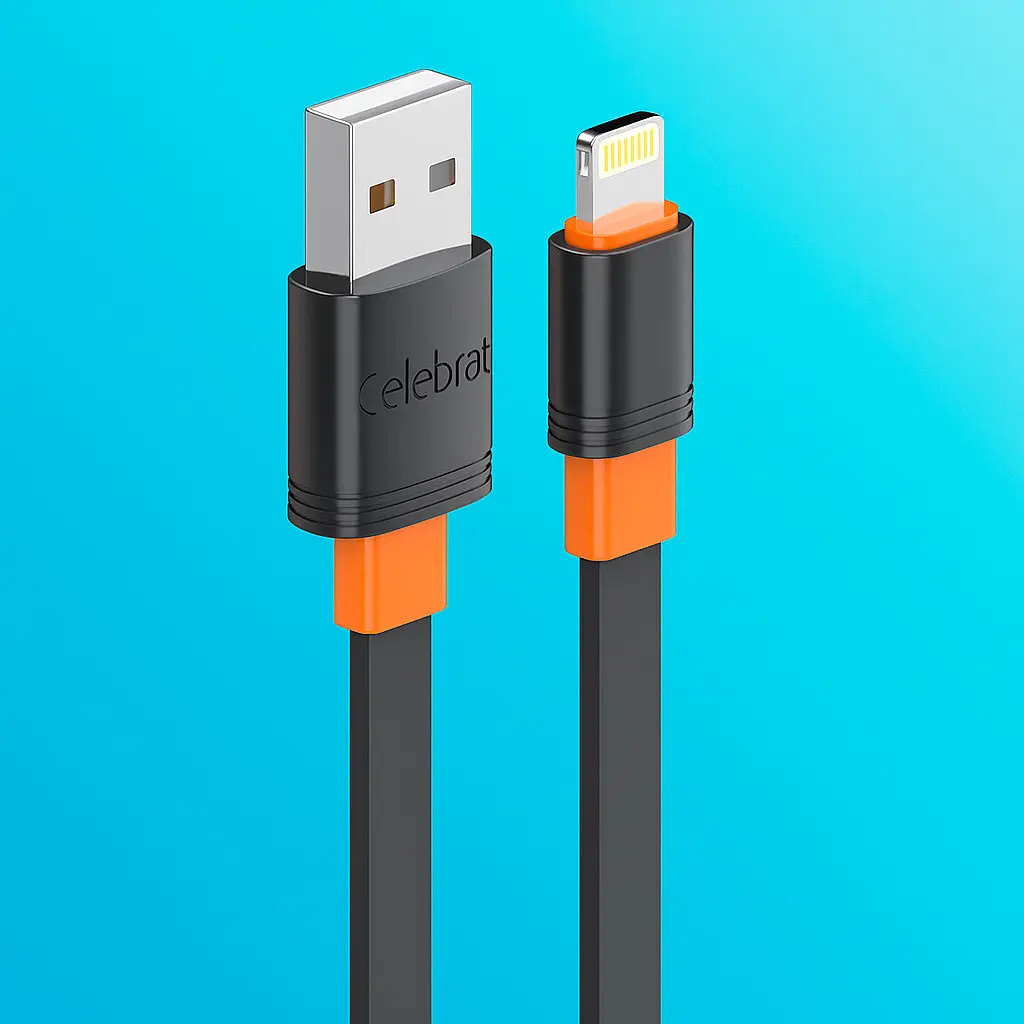 Кабель на айфон Celebrat CB-33 USB — Lightning, 3 А, Чорний з жовтогарячим, шнур для заряджання лайтінг - фото 2