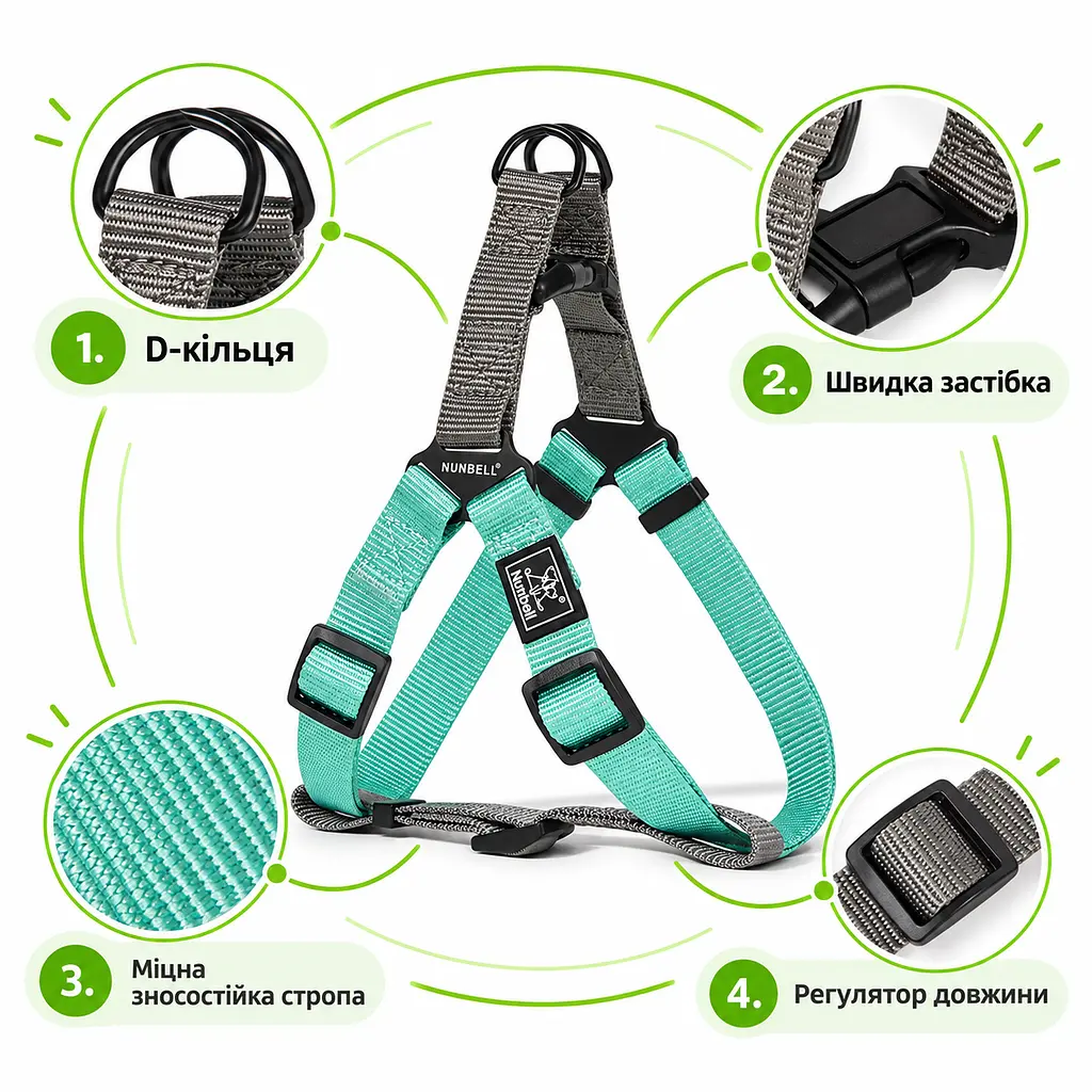Шлея для собак Nunbell Y-Shape з повідцем, регульована та світловідбивна, s блакитний - фото 2