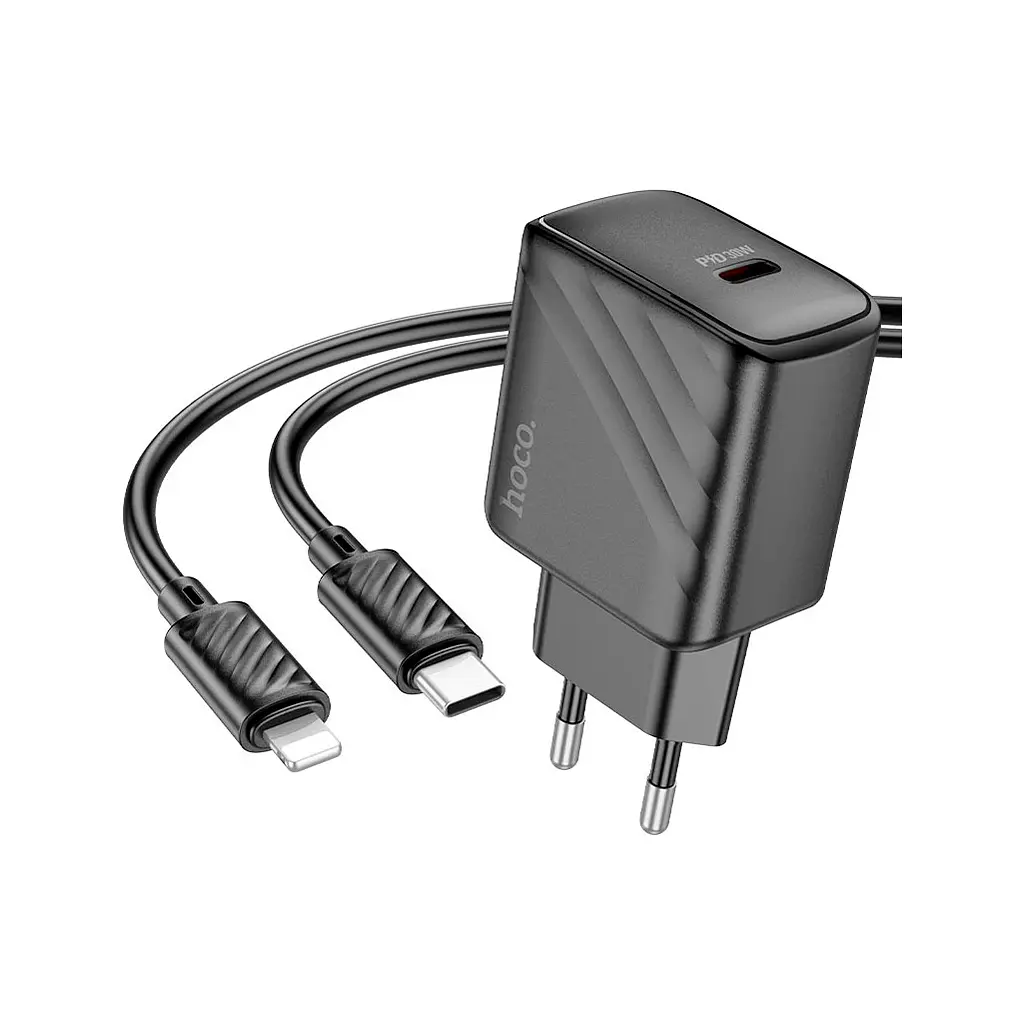 Зарядний пристрій HOCO CS22A Value USB-C PD 30 Вт + кабель USB-C — Lightning чорний (6942007609920)