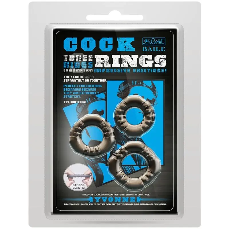 Набір ерекційних кілець Baile Cock Ring Yvonne Set of 3 (чорний) - фото 7