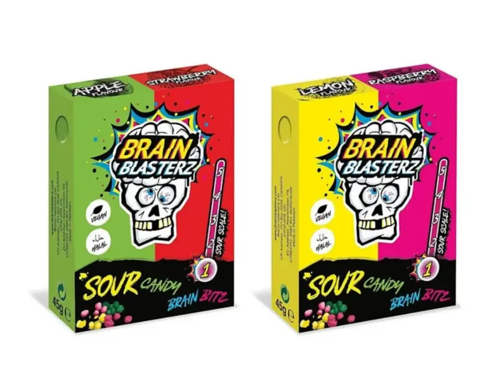 Кислі цукерки-драже Brain Blasterz Sour Candy Bitz Apple Strawberry 45г - фото 3