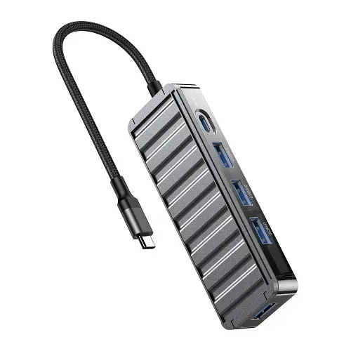 USB-хаб XO HUB015 5 в 1 многофункциональная док-станция Матово-прозрачный - фото 4