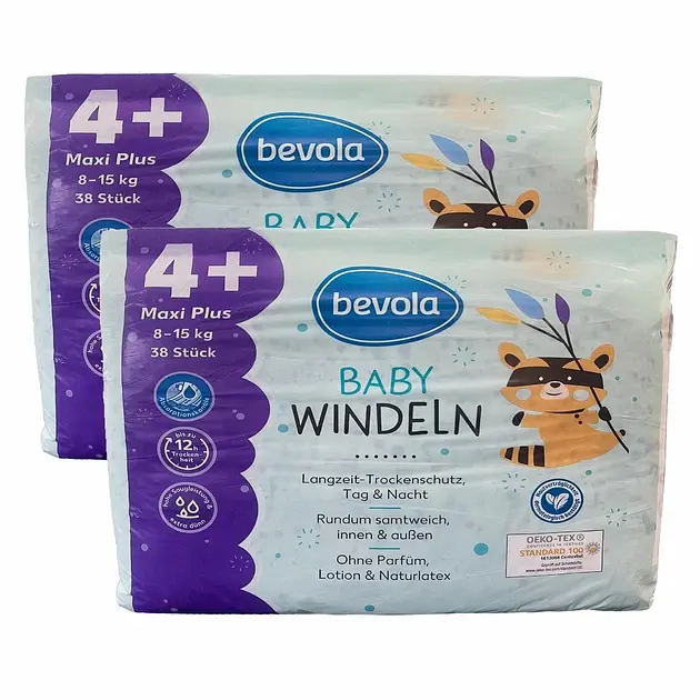 Підгузки Bevola Baby 4+ Maxi Plus (8-15 кг), 76 шт