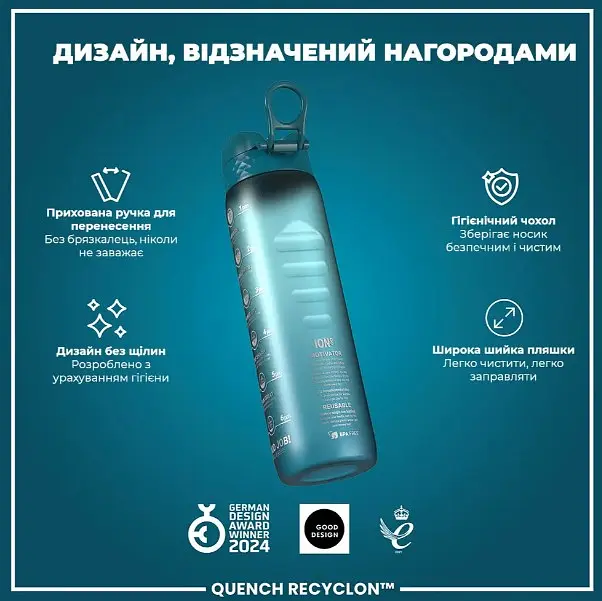 Бутылка для воды ION8 1000 мл BPA Free Times To Drink (ЭКО бутылка) Teal &amp; Blue (I8RF1000PTBMOT) - фото 4