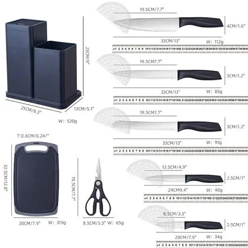 Набір ножів та кухонного приладдя Zepline ZP0102 з 19 предметів на підставці чорний (43272ZP0102_1320) - фото 2