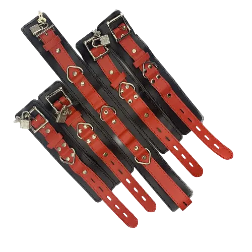 Пікантні Штучки RedBlack - Комплект нашийник та фіксатори для рук та ніг, червоний - фото 2