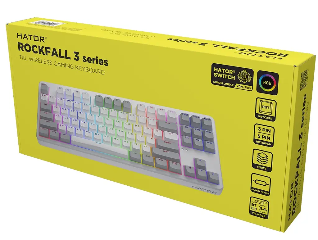 Клавиатура игровая механическая HATOR HTK-851UA White Wireless Rockfall 3 TKL Mecha orange, QMK/VIA - фото 6