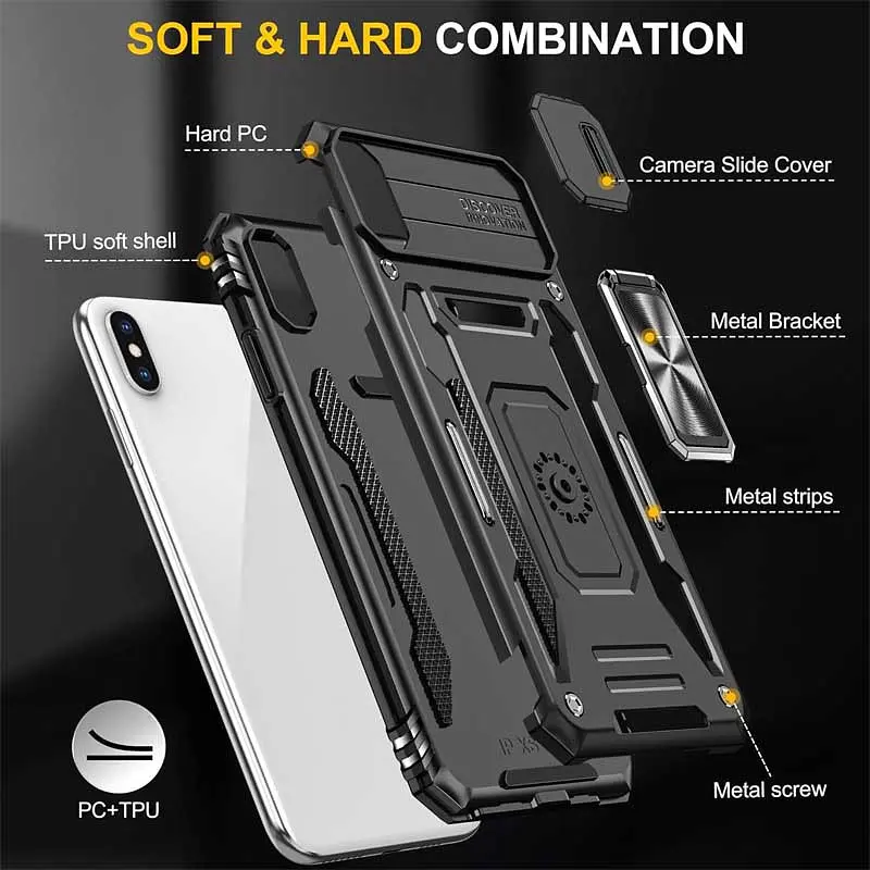 Ударостійкий чохол Camshield Army Ring для Apple iPhone X / XS (5.8) Чорний / Black - фото 5