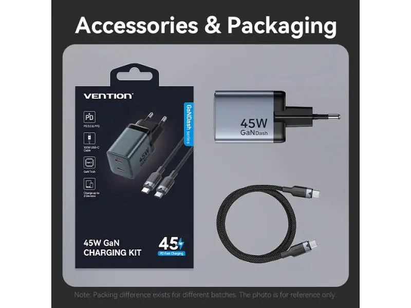 Мережевий зарядний пристрій Vention 45 W Dual USB-C GaN Black (TZ-FCDH0-EU) - фото 8