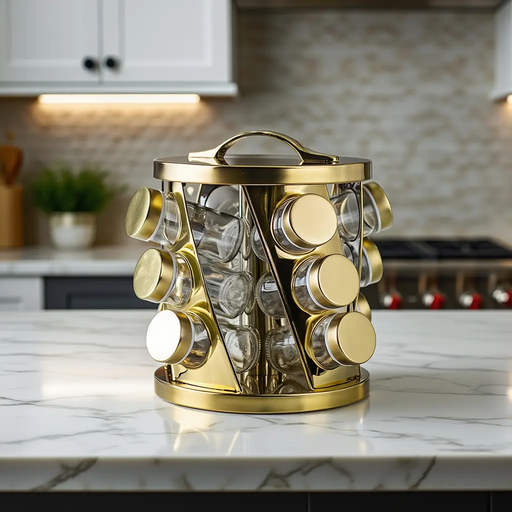 Карусель для специй 12 баночек по 100 мл Золото Yiwu HP-1369 - фото 2