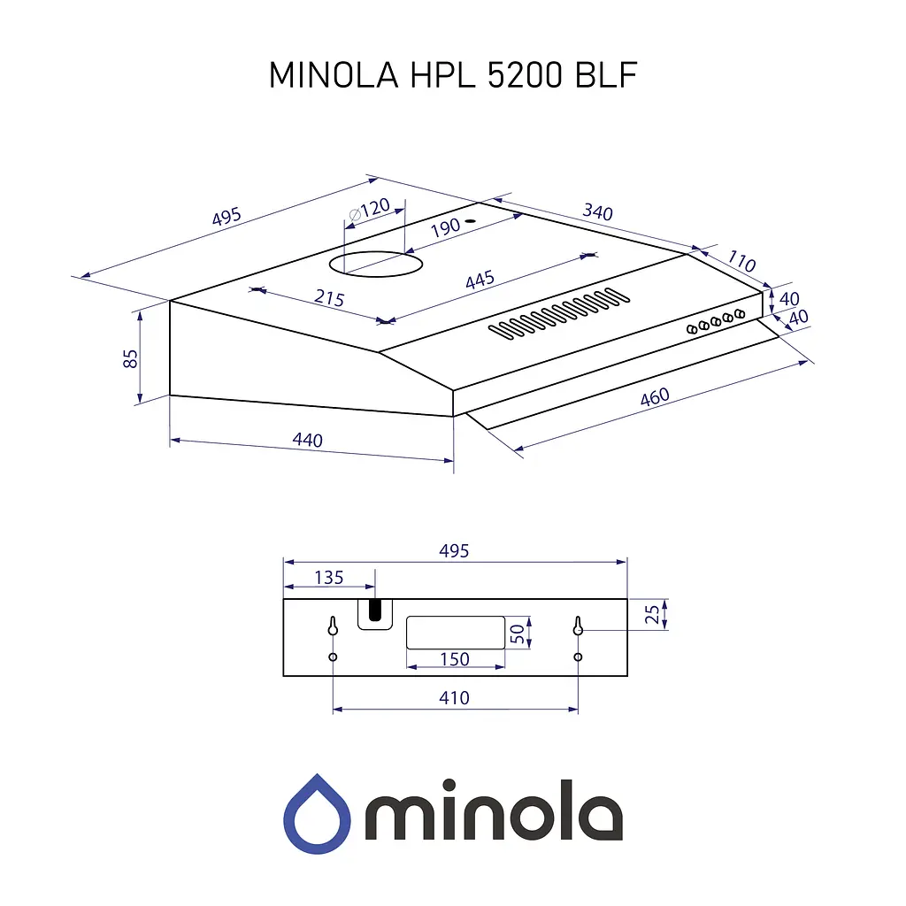 Витяжка плоска Minola HPL 5200 BLF - фото 14