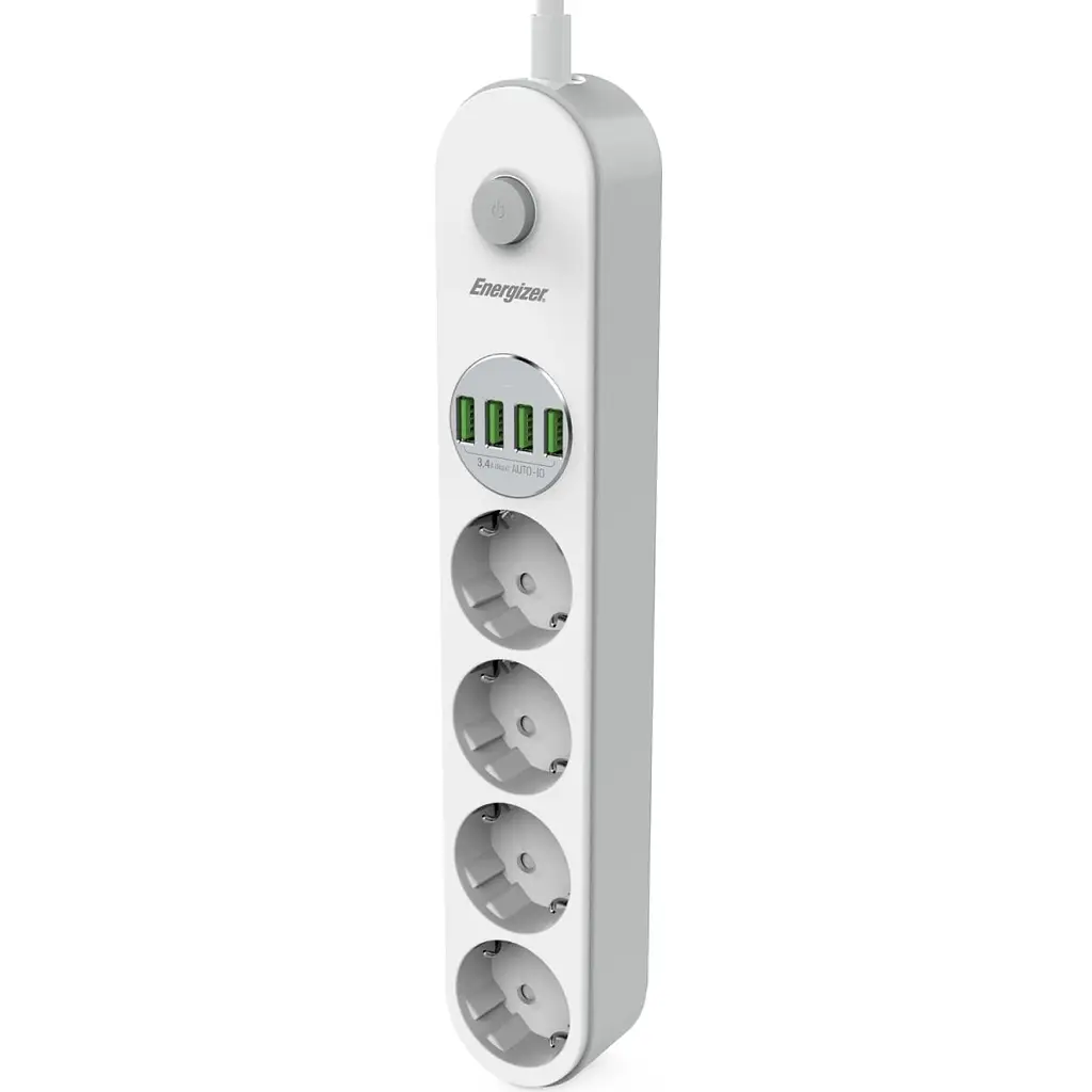 Сетевой фильтр Power filtr 2.0м Energizer 4 розетки, 4xUSB 3.4A, с заземлением белый (EPB2500W00EU) - фото 9