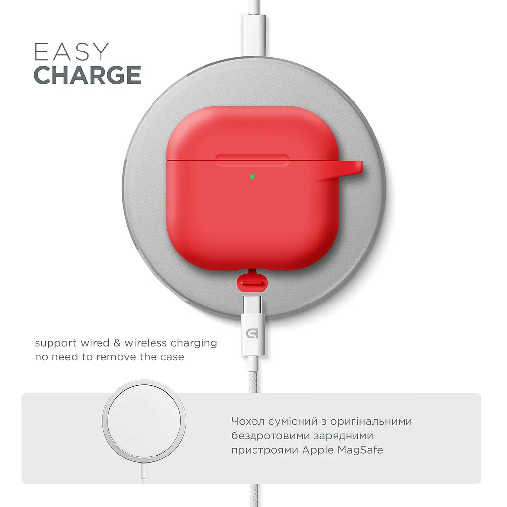 Силіконовий чохол для навушників Apple AirPods 4, Hang Case, червоний, ультратонкий захисний кейс товщиною 2 мм, захист від подряпин, пилу та ударів, компактний, з карабіном для кріплення, ArmorStandart (ARM81293) - фото 7