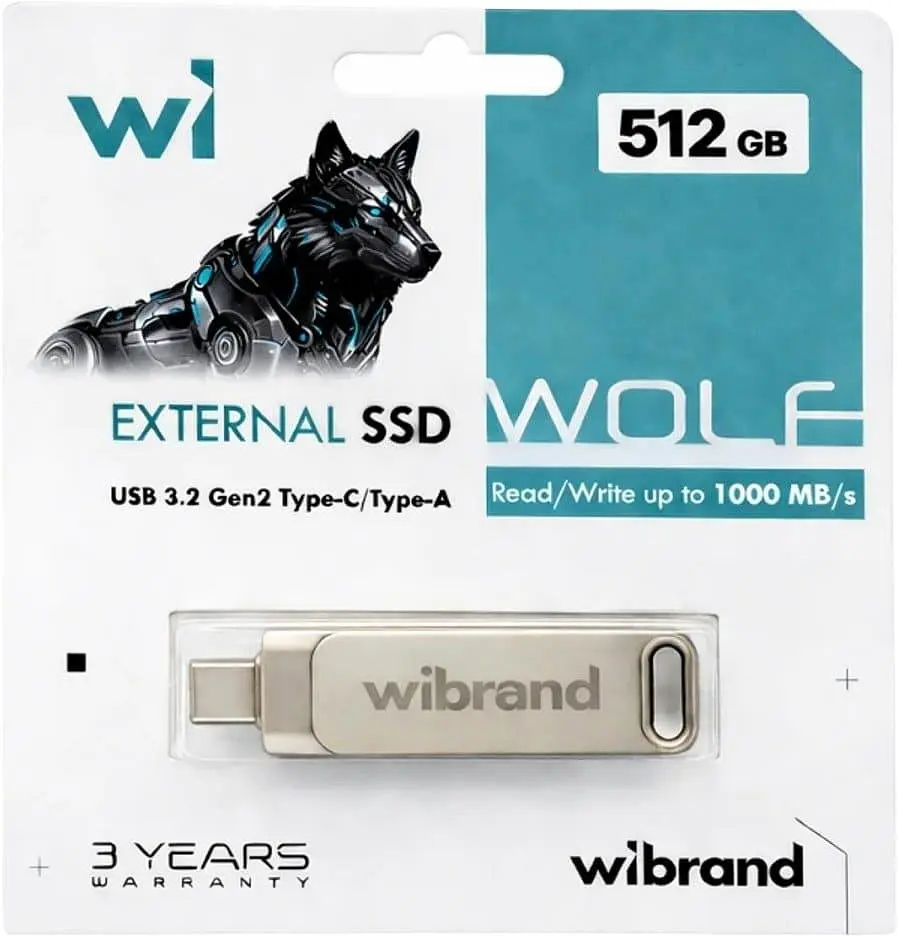 Накопичувач SSD Wibrand SSD Wolf 512GB USB 3.2 Gen.2 Type-C/Type-A Read/Write 1000MB/s Silver (WIEXSSD/WO512GB) - фото 6