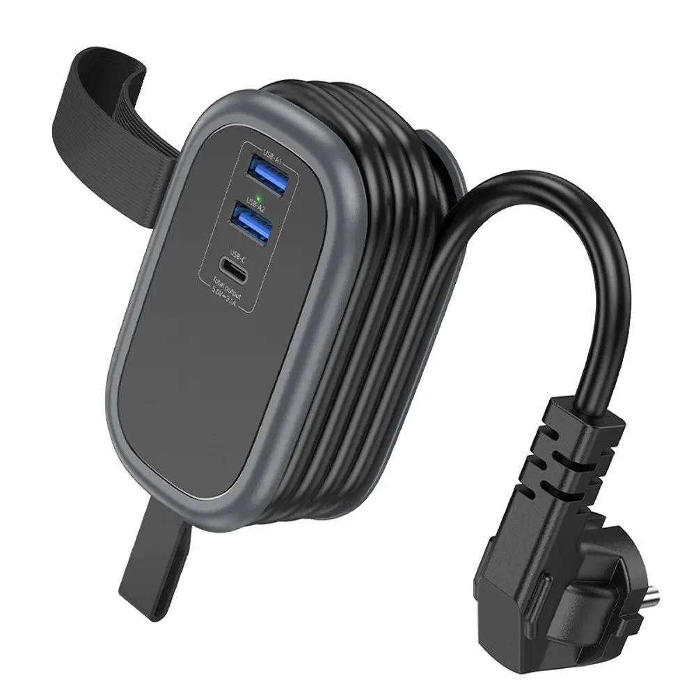 Мережевий зарядний пристрій подовжувач Hoco NS6 2 USB/ Type-C 1 розетка 1.1m чорний - фото 3