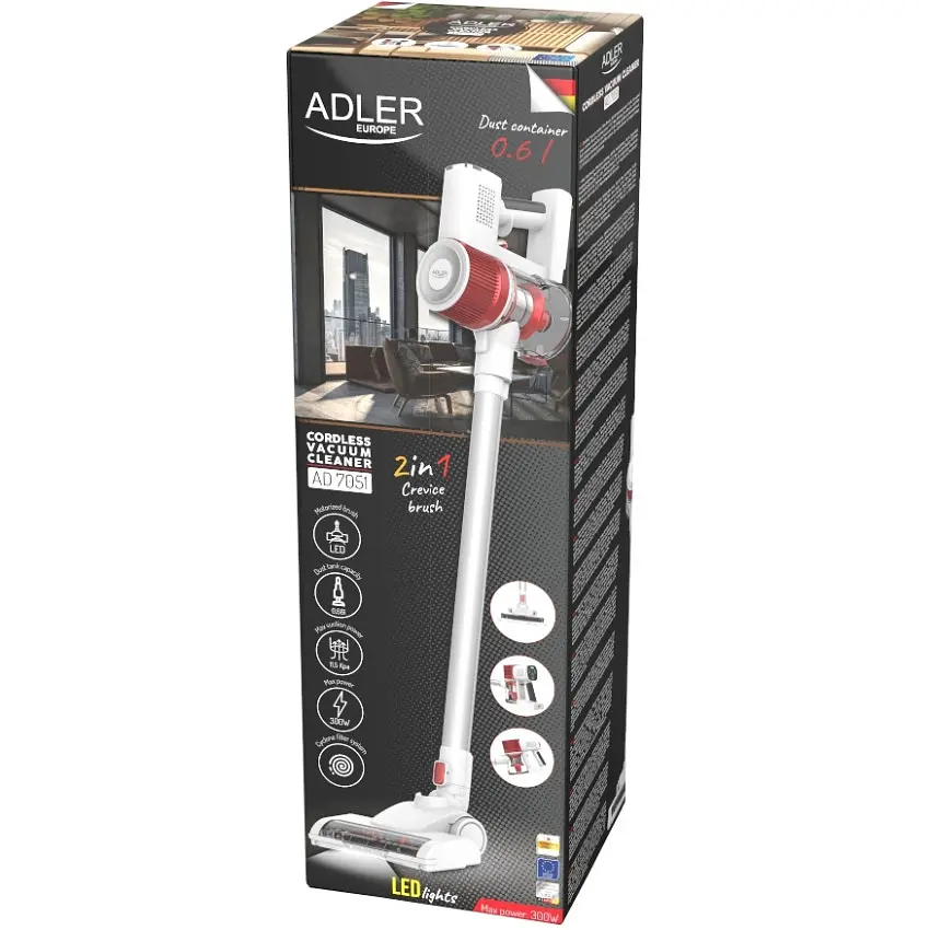 Порохотяг Adler AD 7051 бездротовий/ 300Вт/ 0.6л/ LCD дисплей/ щітка зі світлодіодним підсвічуванням - фото 6