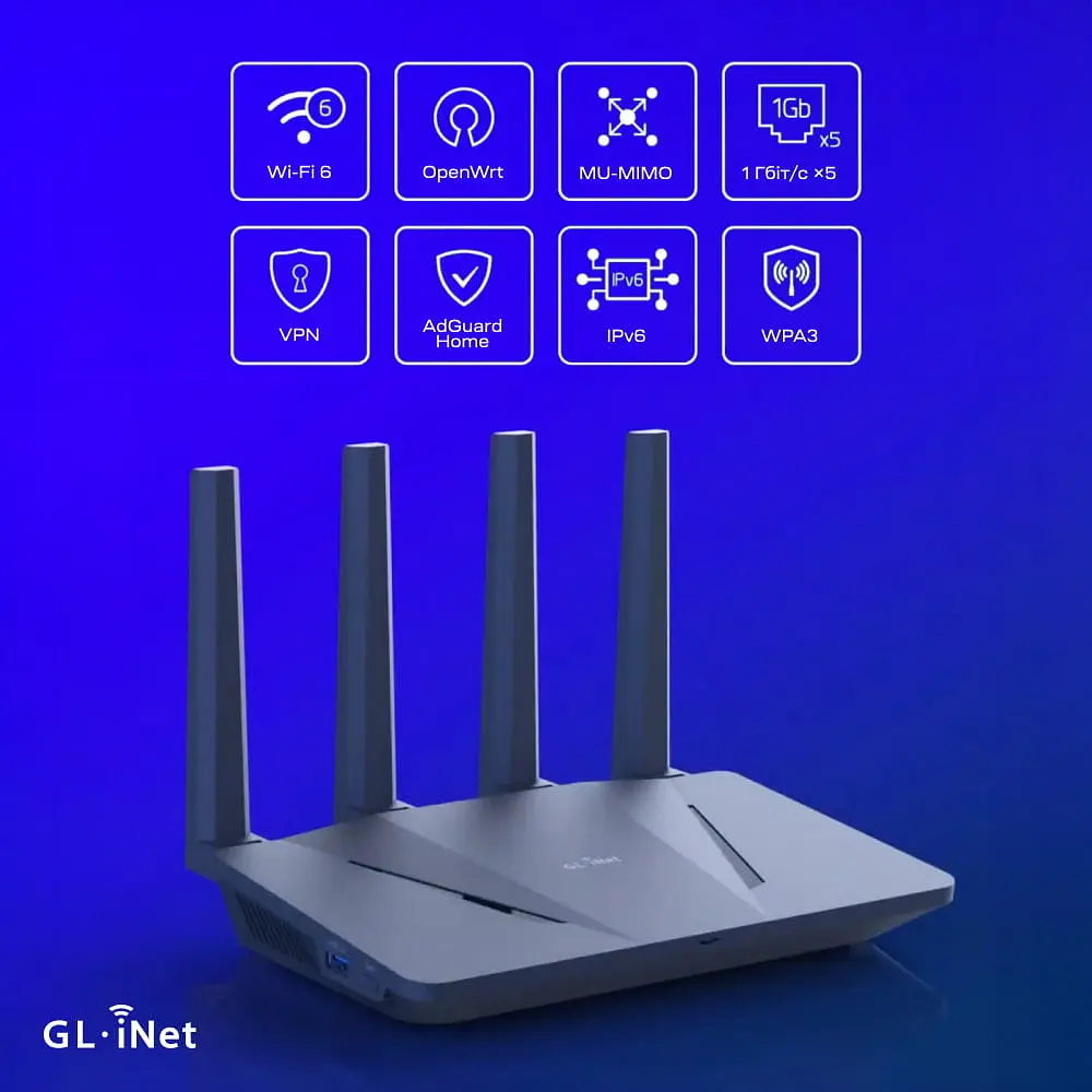 WiFi 6 маршрутизатор GL.iNet Flint (GL-AX1800-EU) гігабітний дводіапазонний (73-01004) - фото 13