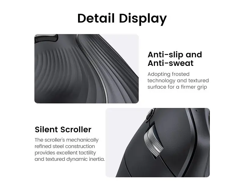 Миша UGREEN MU008 Vertical Ergonomic Black (25444) - фото 4