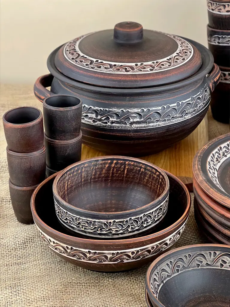 Шашличний столовий сервіз керамічного (глиняного) посуду на 6 чоловік Ангоб - фото 2