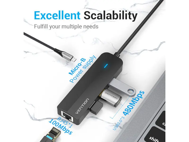 Док-станція для ноутбука Vention Hub USB 3.1 Type-C 3-Port 0.15m Black (TGOBB) - фото 6