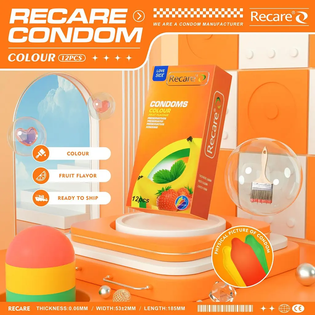 Презервативи Recare Color Fruit Flavour Condoms 12 шт, аромати: м'ята, банан, полуниця - фото 5