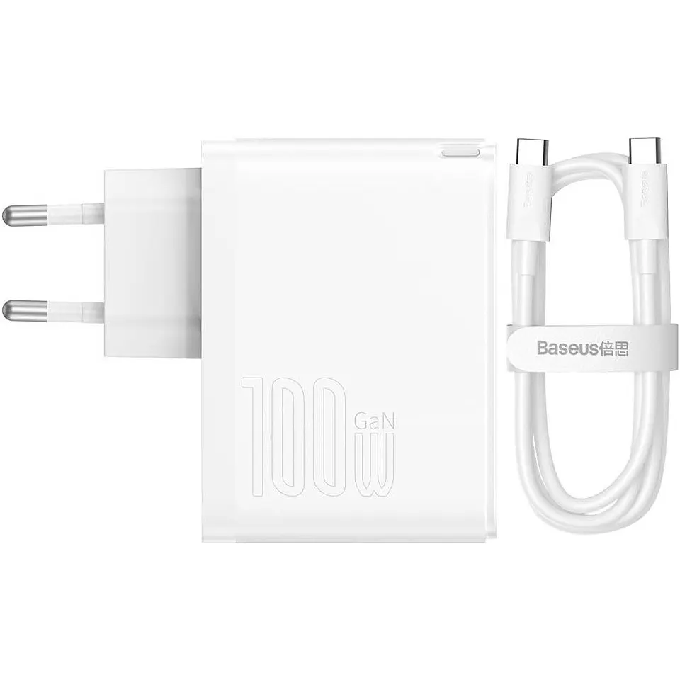 Мережевий зарядний пристрій Baseus GaN5 Pro Fast Charger C+U 100W + Cable USB-C White [CCGP090202] [96288] - фото 2