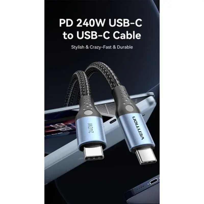 Дата кабель USB-C to USB-C 1.5m 240W aluminum black Vention (TREBG) - фото 2
