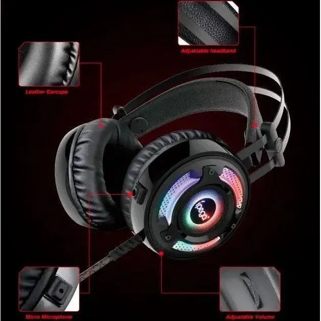 Ігрові геймерські навушники IPega Gaming PG-R008 з мікрофоном і RGB подсвіткою чорні - фото 8