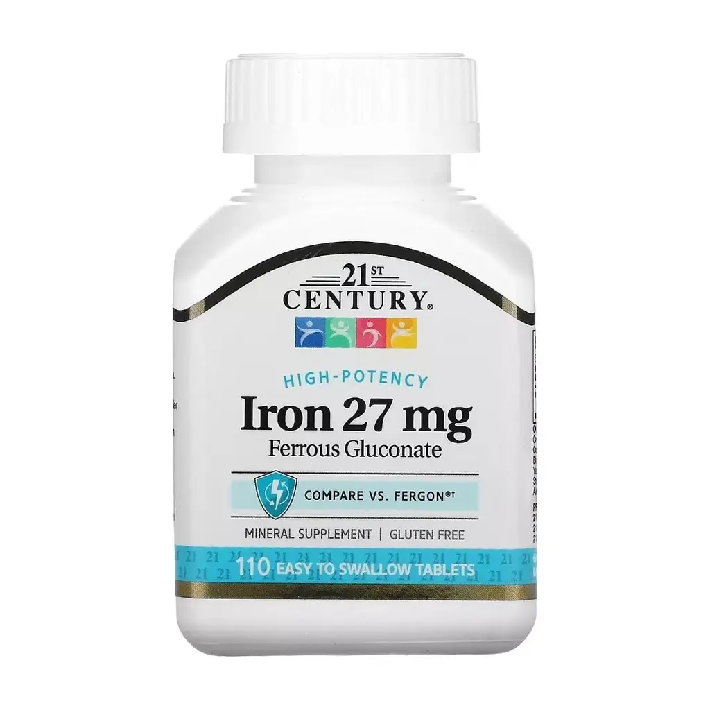 Вітамін 21st Century Залізо Високоефективне, 27 мг, High-Potency Iron, 110 таблеток (CEN-22690)