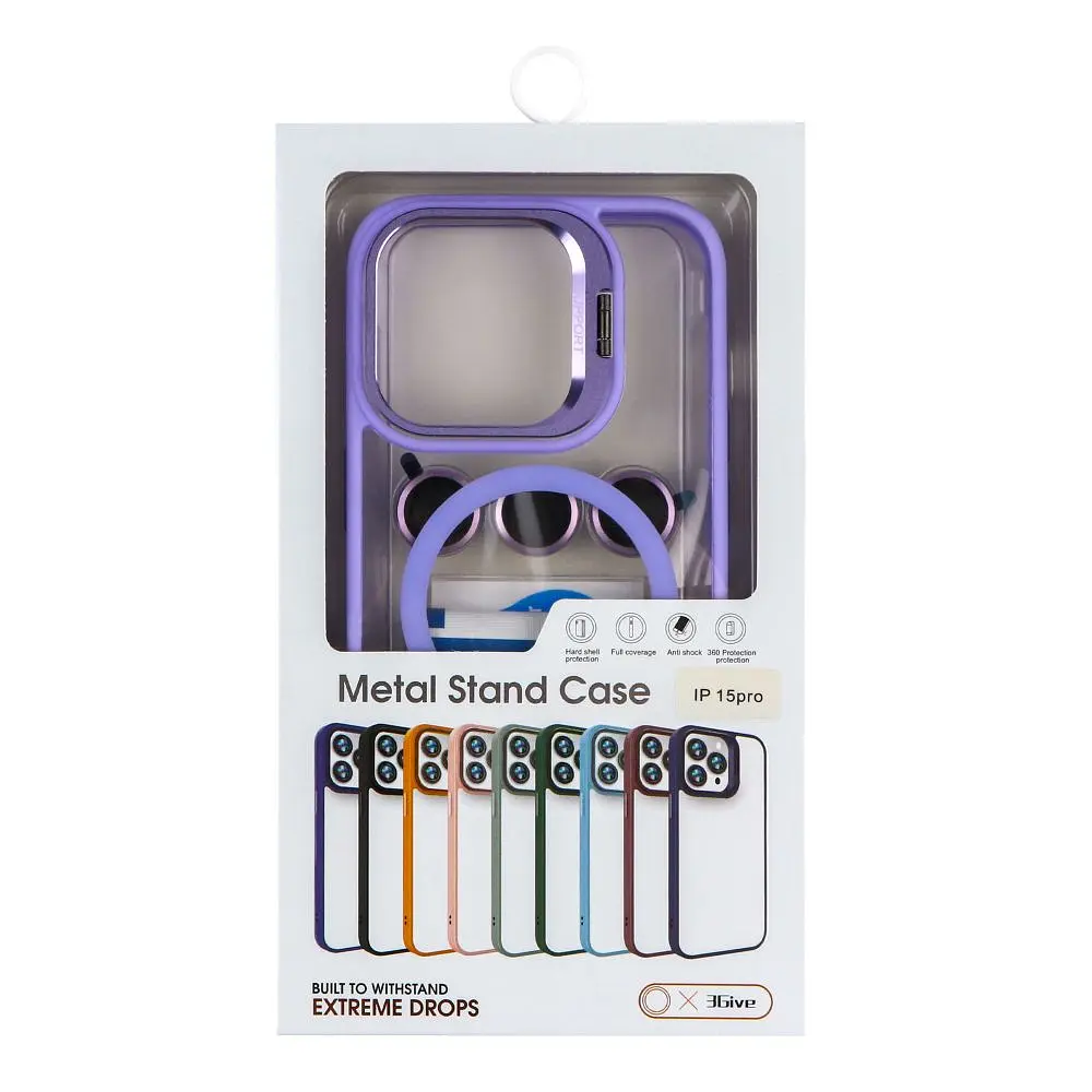 Чохол із підставкою MagSafe TPU PC Metal Stand Case Apple iPhone 15 Pro Purple - фото 5