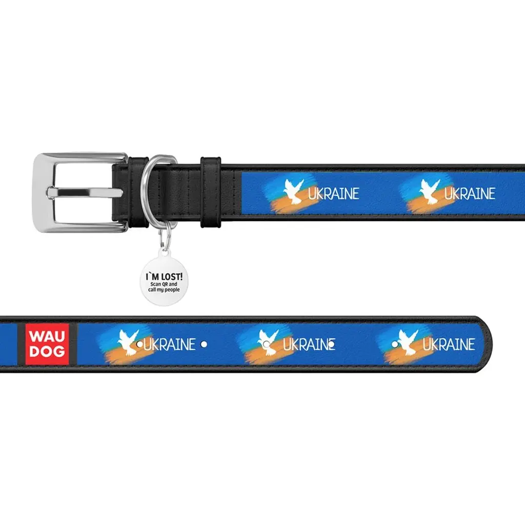 Ошейник для собак Waudog Design Флаг кожаный с QR паспортом XL 46-60х3.5 см черный (3606-0229-01) - фото 2
