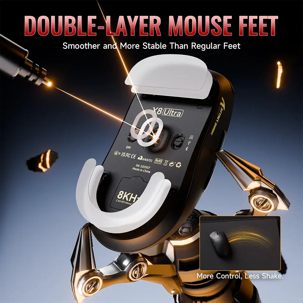 Мишка Attack Shark X8 ULTRA, Wireless/Bluetooth, 42000dpi. (PAW3950MAX), 6кн., Black - фото 8