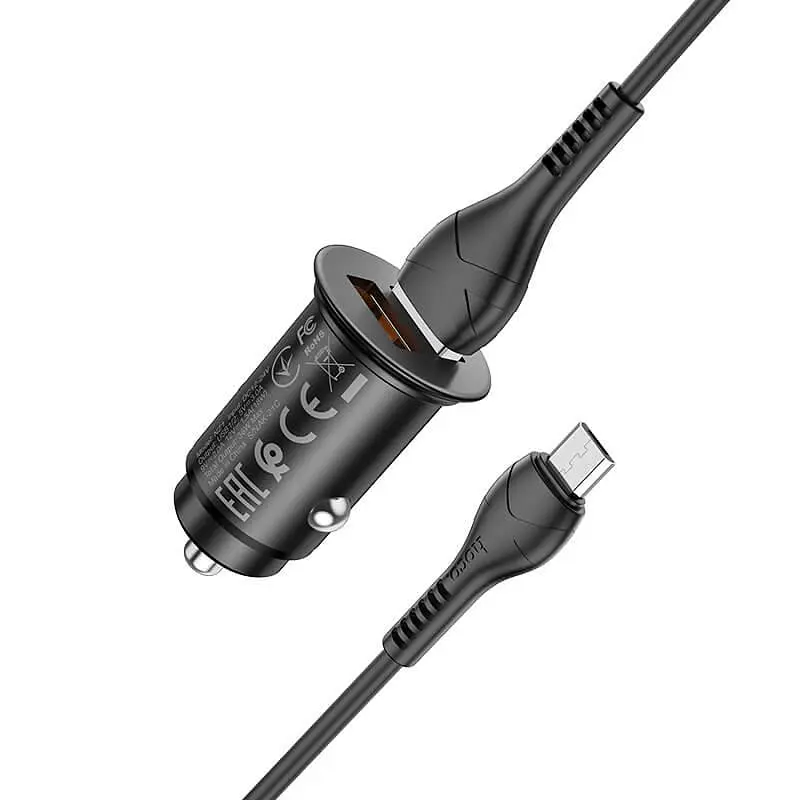 Адаптер автомобильный HOCO Micro USB Cable Developer dual port car charger set NZ1 36W набор черный - фото 4