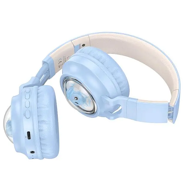 Беспроводные наушники Hoco W50 Cute fun BT headphones, BT5.3, AUX, TF, 400mAh, 12h, blue - фото 2