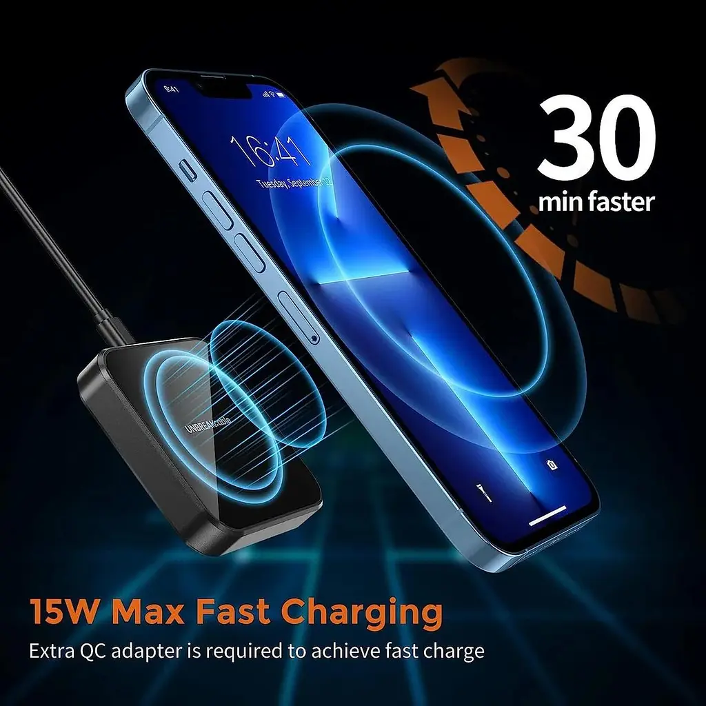 Магнітний бездротовий зарядний пристрій UNBREA 15 Вт із кабелем живлення USB-C, сумісний з iPhone - фото 3