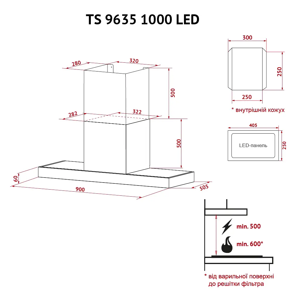 Витяжка декоративна Т-подібна PERFELLI TS 9635 I/WH 1000 LED - фото 12