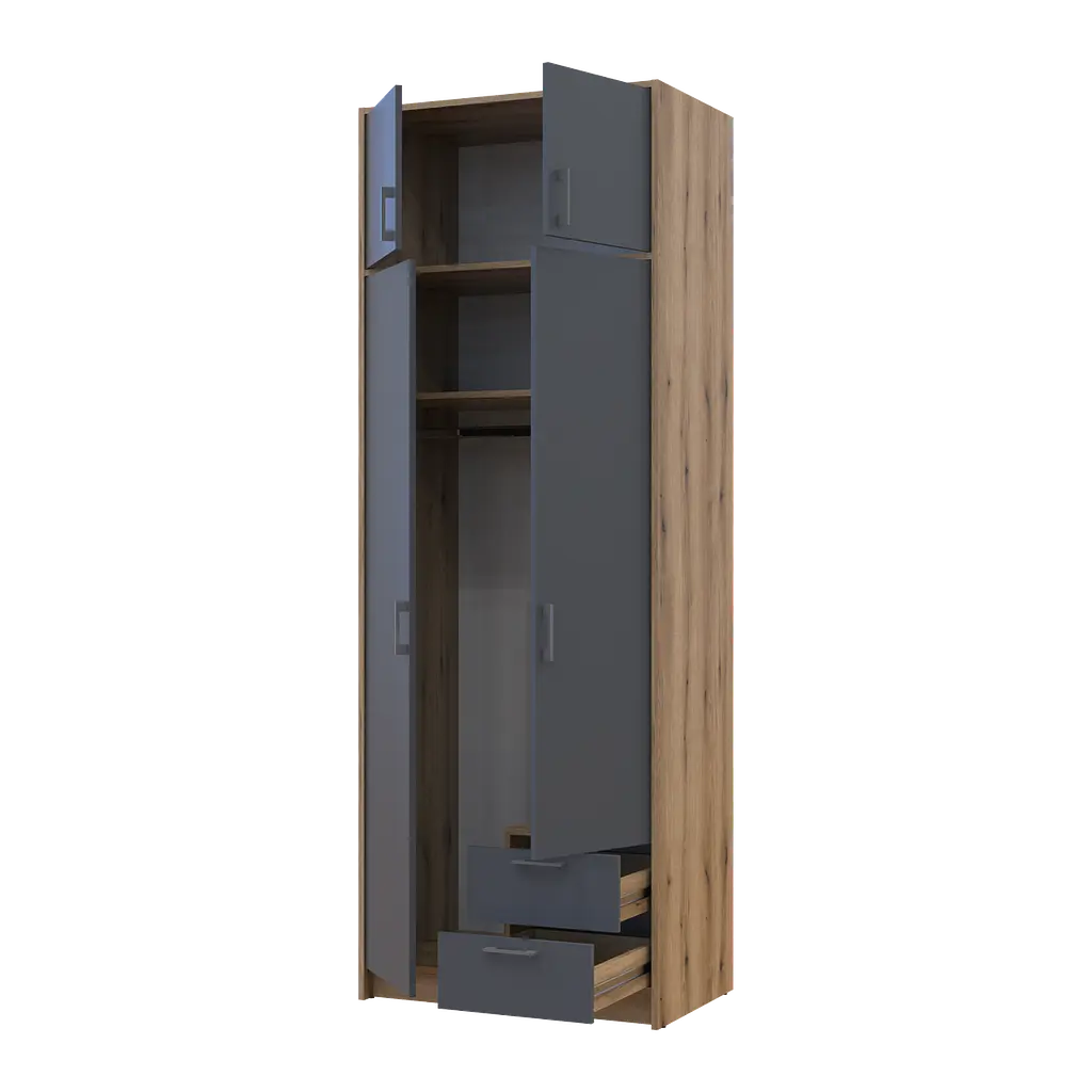 Шафа для одягу Doros Ронді з антресолей Дуб Артизан/Графіт 2ДСП 82х52х236 (80737808) - фото 2
